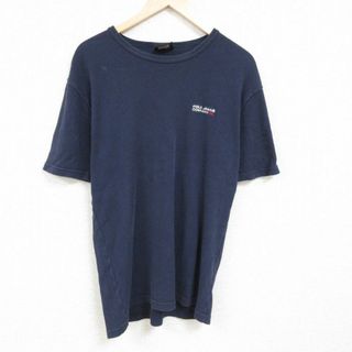 ラルフローレン(Ralph Lauren)のXL★古着 ラルフローレン Ralph Lauren ポロジーンズ 半袖 ブランド トップス メンズ ワンポイントロゴ 大きいサイズ コットン クルーネック 紺 ネイビー 24feb27 中古(Tシャツ/カットソー(半袖/袖なし))