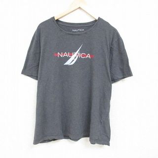 ノーティカ(NAUTICA)のXL★古着 ノーティカ NAUTICA 半袖 ブランド Tシャツ メンズ ビッグロゴ 大きいサイズ コットン クルーネック グレー 霜降り 【spe】 24feb27 中古(Tシャツ/カットソー(半袖/袖なし))