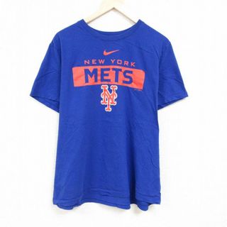 チャンピオン(Champion)のXL★古着 チャンピオン Champion 半袖 ブランド Tシャツ メンズ MLB ニューヨークメッツ 大きいサイズ クルーネック 紺 ネイビー メジャーリーグ ベースボール 野球 24feb27 中古(Tシャツ/カットソー(半袖/袖なし))