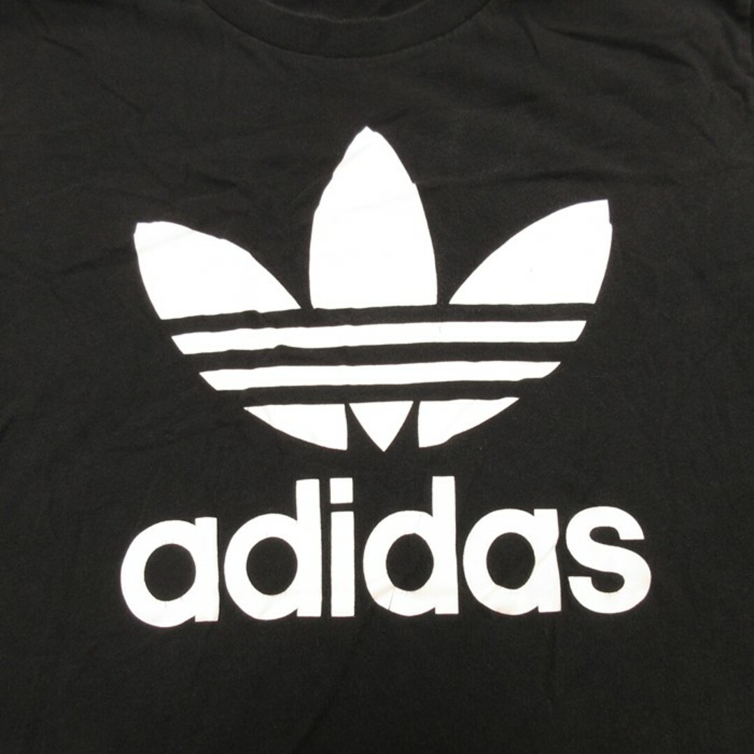 adidas(アディダス)のL★古着 アディダス adidas 半袖 Tシャツ メンズ ビッグロゴ リーフ トレフォイル コットン クルーネック 黒 ブラック 24feb28 中古 メンズのトップス(Tシャツ/カットソー(半袖/袖なし))の商品写真