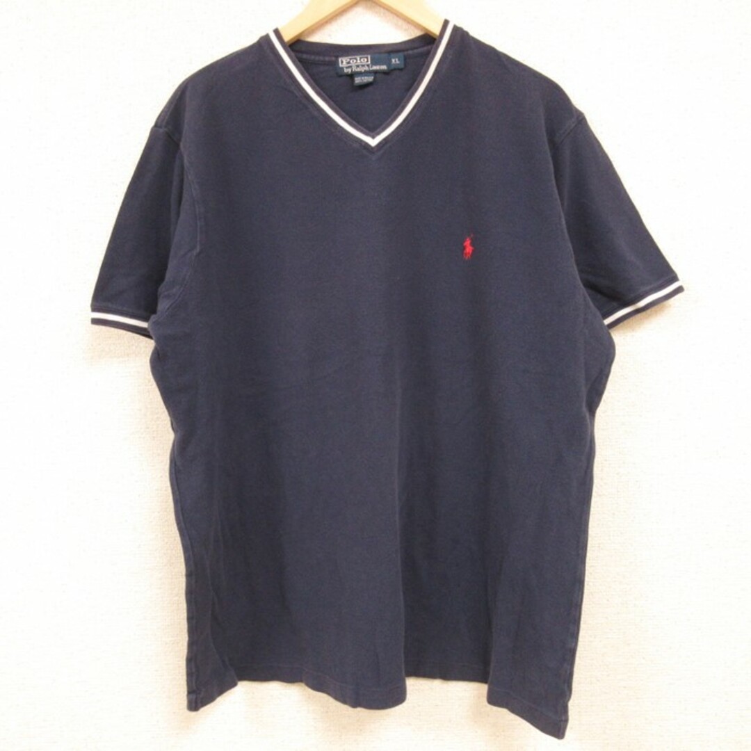 Ralph Lauren(ラルフローレン)のXL★古着 ラルフローレン Ralph Lauren 半袖 ブランド Tシャツ メンズ ワンポイント 鹿の子 大きいサイズ コットン Vネック 濃紺 ネイビー 24feb28 中古 メンズのトップス(Tシャツ/カットソー(半袖/袖なし))の商品写真