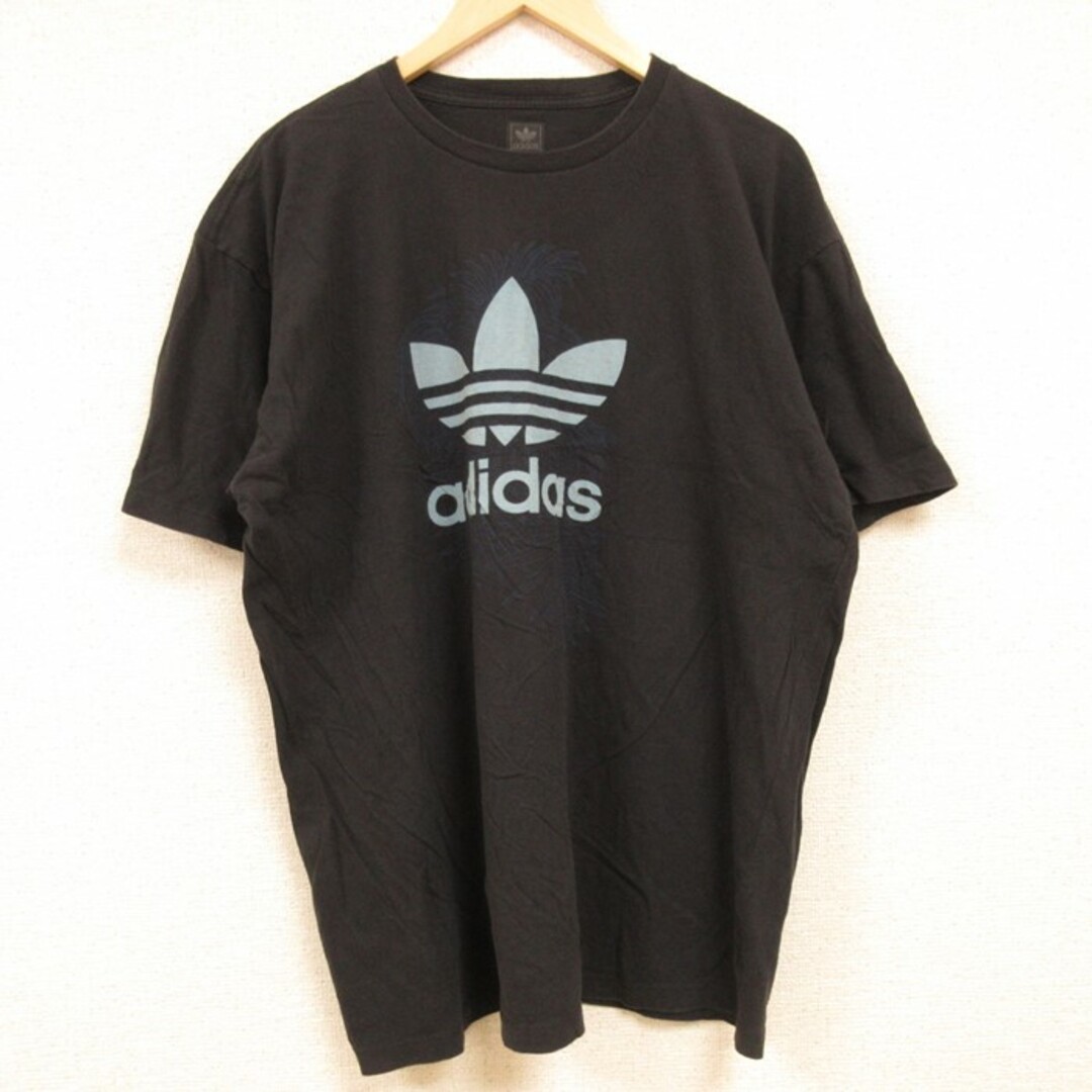 adidas(アディダス)のXL★古着 アディダス adidas 半袖 Tシャツ メンズ ビッグロゴ リーフ トレフォイル 大きいサイズ コットン クルーネック 黒 ブラック 24feb28 中古 メンズのトップス(Tシャツ/カットソー(半袖/袖なし))の商品写真