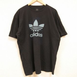 アディダス(adidas)のXL★古着 アディダス adidas 半袖 Tシャツ メンズ ビッグロゴ リーフ トレフォイル 大きいサイズ コットン クルーネック 黒 ブラック 24feb28 中古(Tシャツ/カットソー(半袖/袖なし))