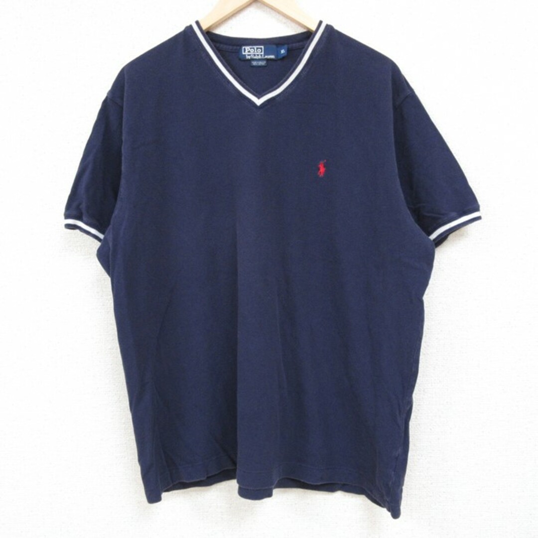 Ralph Lauren(ラルフローレン)のXL★古着 ラルフローレン Ralph Lauren 半袖 ブランド Tシャツ メンズ 90年代 90s ワンポイントロゴ 鹿の子 コットン Vネック 濃紺 ネイビー 【spe】 24feb28 中古 メンズのトップス(Tシャツ/カットソー(半袖/袖なし))の商品写真