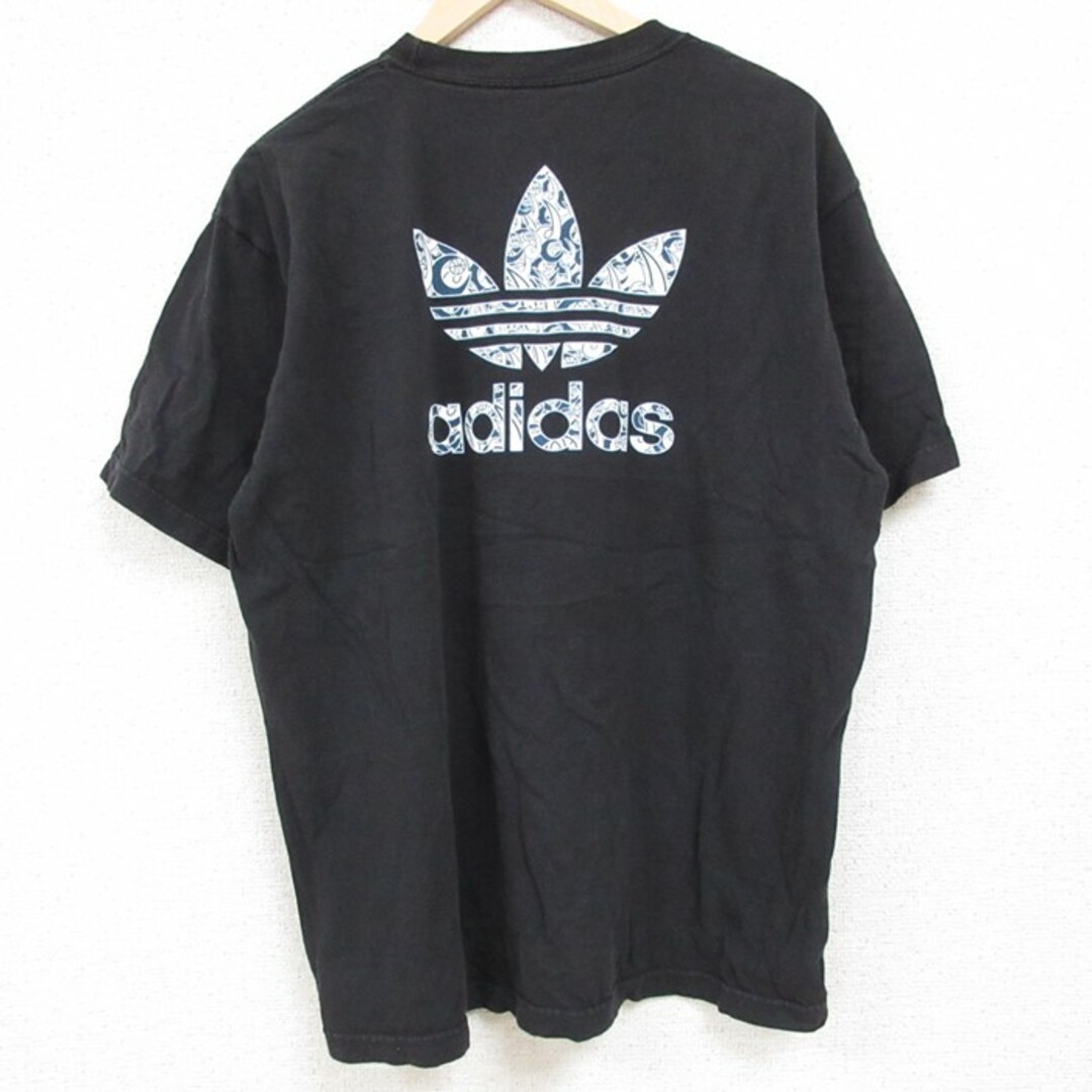 adidas(アディダス)のXL★古着 アディダス adidas 半袖 Tシャツ メンズ ビッグロゴ リーフ トレフォイル コットン クルーネック 黒 ブラック 24feb28 中古 メンズのトップス(Tシャツ/カットソー(半袖/袖なし))の商品写真