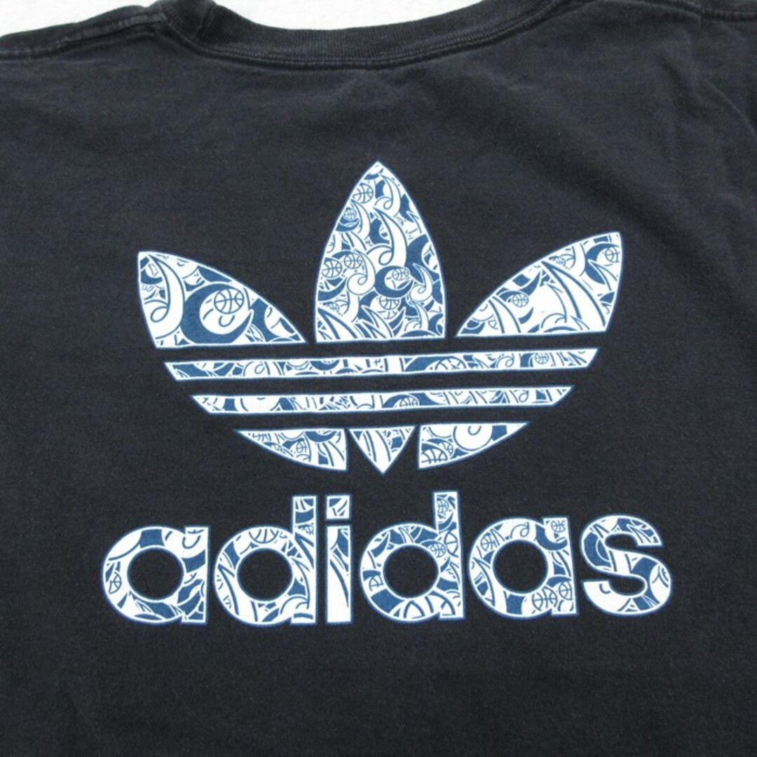 adidas(アディダス)のXL★古着 アディダス adidas 半袖 Tシャツ メンズ ビッグロゴ リーフ トレフォイル コットン クルーネック 黒 ブラック 24feb28 中古 メンズのトップス(Tシャツ/カットソー(半袖/袖なし))の商品写真