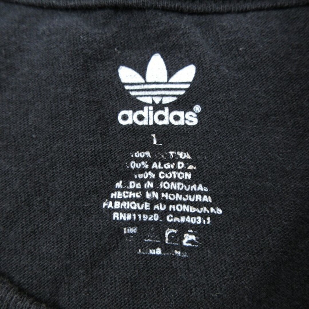 adidas(アディダス)のXL★古着 アディダス adidas 半袖 Tシャツ メンズ ビッグロゴ リーフ トレフォイル コットン クルーネック 黒 ブラック 24feb28 中古 メンズのトップス(Tシャツ/カットソー(半袖/袖なし))の商品写真