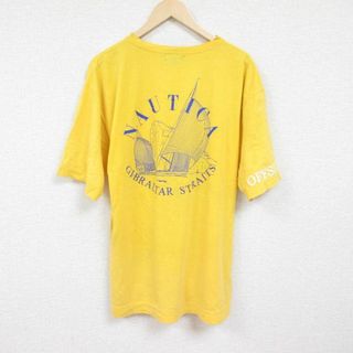 ノーティカ(NAUTICA)のXL★古着 ノーティカ NAUTICA 半袖 ブランド Tシャツ メンズ 90年代 90s ワンポイントロゴ 帆船 胸ポケット付き 大きいサイズ コットン クルーネック 濃黄 イエロー 24feb28 中古(Tシャツ/カットソー(半袖/袖なし))