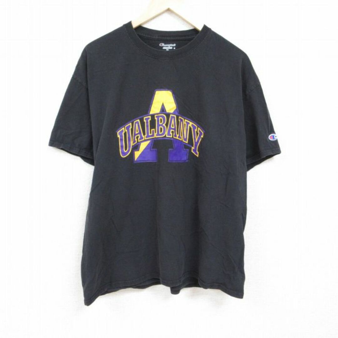 Champion(チャンピオン)のXL★古着 チャンピオン Champion 半袖 ブランド Tシャツ メンズ オールバニ 大きいサイズ クルーネック 黒 ブラック 24feb28 中古 メンズのトップス(Tシャツ/カットソー(半袖/袖なし))の商品写真