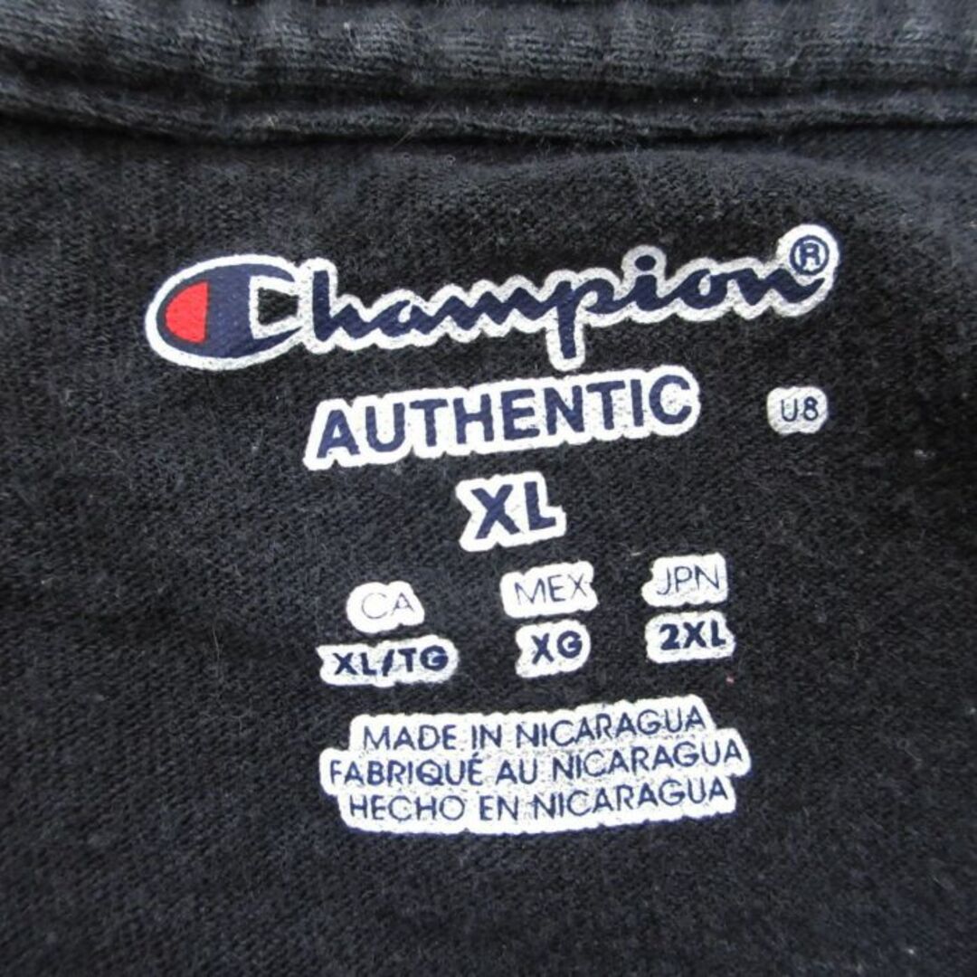 Champion(チャンピオン)のXL★古着 チャンピオン Champion 半袖 ブランド Tシャツ メンズ オールバニ 大きいサイズ クルーネック 黒 ブラック 24feb28 中古 メンズのトップス(Tシャツ/カットソー(半袖/袖なし))の商品写真