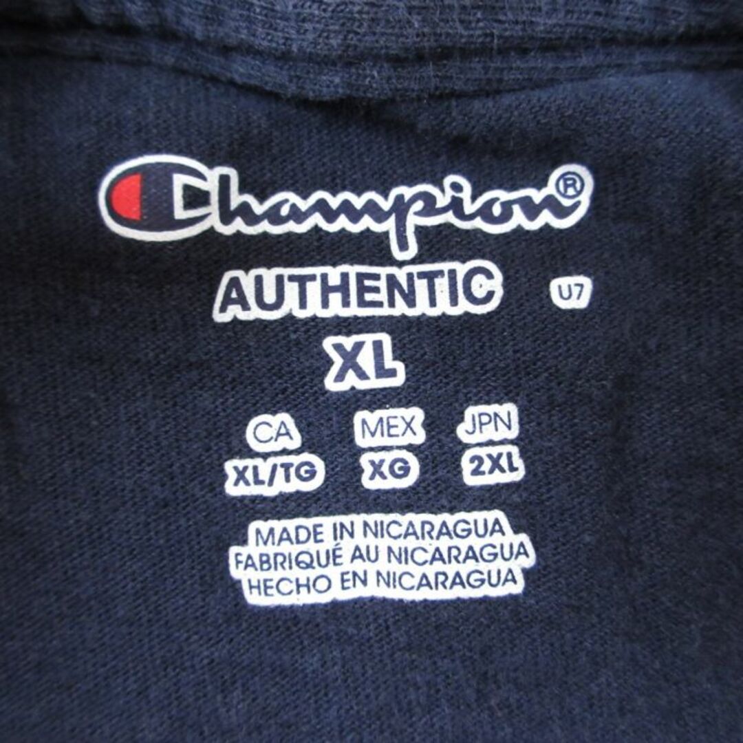 Champion(チャンピオン)のXL★古着 チャンピオン Champion 半袖 ブランド Tシャツ メンズ サフォーク 大学 大きいサイズ クルーネック 紺 ネイビー 24feb28 中古 メンズのトップス(Tシャツ/カットソー(半袖/袖なし))の商品写真