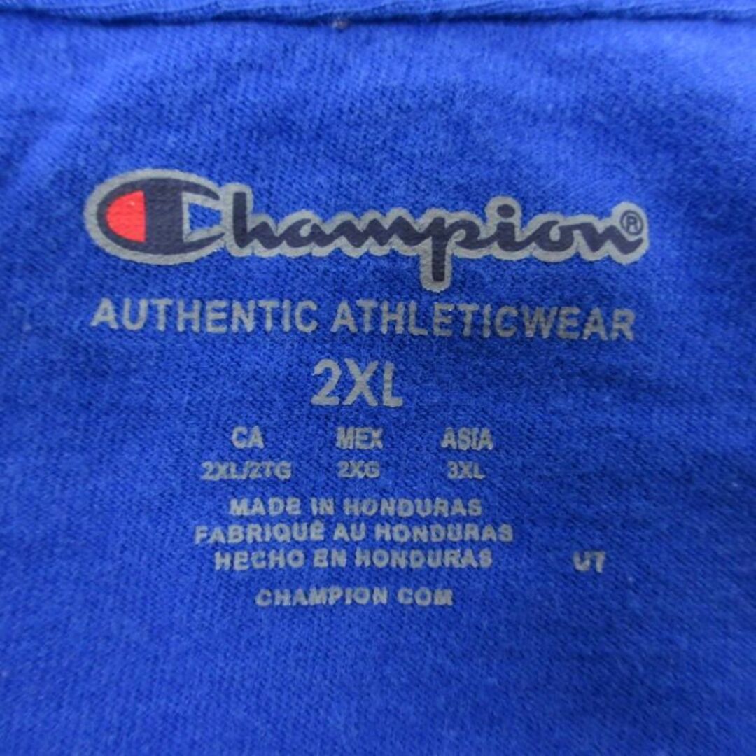 Champion(チャンピオン)のXL★古着 チャンピオン Champion 半袖 ブランド Tシャツ メンズ ワンポイントロゴ 大きいサイズ コットン クルーネック 青 ブルー 24feb28 中古 メンズのトップス(Tシャツ/カットソー(半袖/袖なし))の商品写真