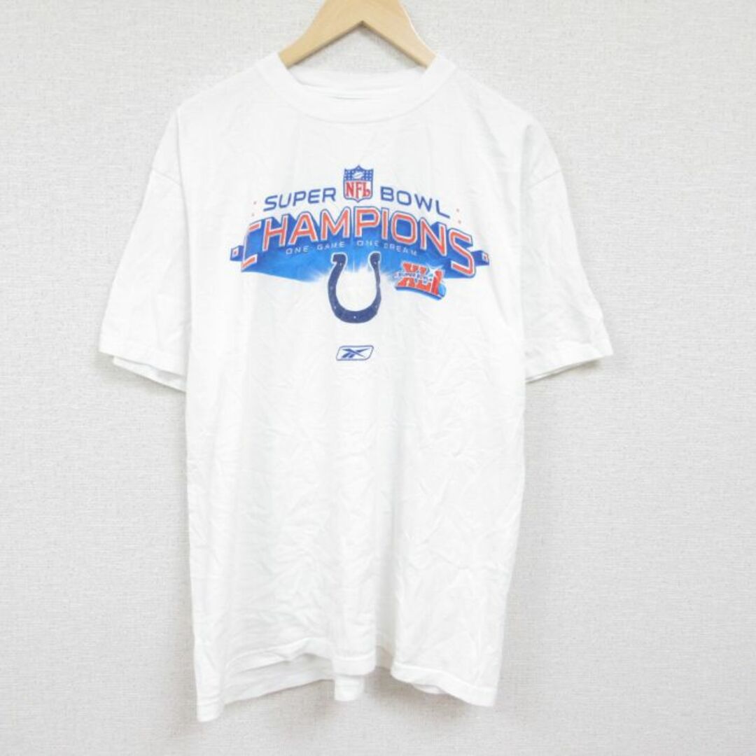 Reebok(リーボック)のXL★古着 リーボック REEBOK 半袖 ブランド Tシャツ メンズ NFL 大きいサイズ コットン クルーネック 白 ホワイト アメフト スーパーボウル 24feb28 中古 メンズのトップス(Tシャツ/カットソー(半袖/袖なし))の商品写真