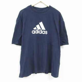 アディダス(adidas)のXL★古着 アディダス adidas 半袖 ブランド Tシャツ メンズ ビッグロゴ 大きいサイズ コットン クルーネック 紺 ネイビー 24feb28 中古(Tシャツ/カットソー(半袖/袖なし))