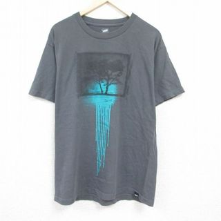 XL★古着 バンズ VANS 半袖 ブランド Tシャツ メンズ 木 コットン クルーネック グレー 24feb28 中古(Tシャツ/カットソー(半袖/袖なし))