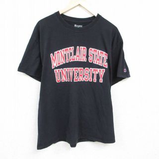 チャンピオン(Champion)のXL★古着 チャンピオン Champion 半袖 ブランド Tシャツ メンズ モントクレア 大学 大きいサイズ コットン クルーネック 黒 ブラック 24feb28 中古(Tシャツ/カットソー(半袖/袖なし))