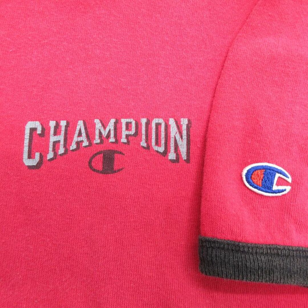 Champion(チャンピオン)のXL★古着 チャンピオン champion 半袖 ビンテージ Tシャツ メンズ 00年代 00s ワンポイントロゴ チョコチン クルーネック 赤他 レッド リンガー 【spe】 24feb26 中古 メンズのトップス(Tシャツ/カットソー(半袖/袖なし))の商品写真