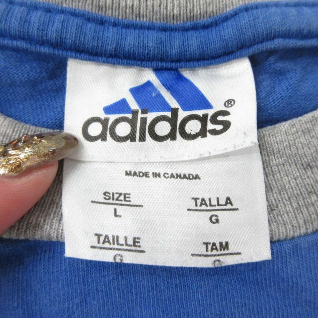 adidas(アディダス)のXL★古着 アディダス adidas 半袖 ビンテージ Tシャツ メンズ 90年代 90s 無地 クルーネック カナダ製 青 ブルー 24feb26 中古 メンズのトップス(Tシャツ/カットソー(半袖/袖なし))の商品写真