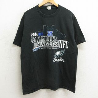 フィラ(FILA)のXL★古着 リー Lee 半袖 ビンテージ Tシャツ メンズ 00年代 00s NFL フィラデルフィアイーグルス コットン クルーネック 黒 ブラック アメフト スーパーボウル 24feb26 中古(Tシャツ/カットソー(半袖/袖なし))