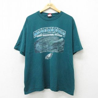 フィラ(FILA)のXL★古着 半袖 ビンテージ Tシャツ メンズ 00年代 00s NFL フィラデルフィアイーグルス 大きいサイズ コットン クルーネック 青緑 アメフト スーパーボウル 24feb27 中古(Tシャツ/カットソー(半袖/袖なし))