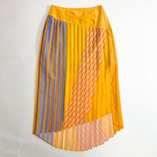 5c24 《未使用》 AKIRA NAKA アキラナカ PLEATS SKIRT プリーツスカート 1 オレンジ ストライプ 日本製 タグ付き(ロングスカート)