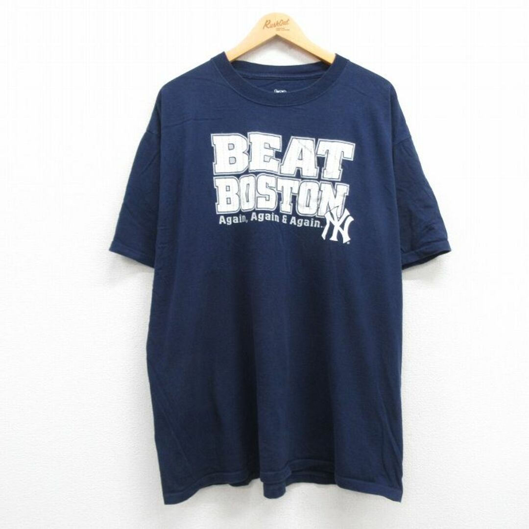 Lee(リー)のXL★古着 リー Lee 半袖 ビンテージ Tシャツ メンズ 00年代 00s MLB ニューヨークヤンキース ボストンレッドソックス 大きいサイズ コットン クルーネック 紺 ネイビー メジャーリーグ ベースボール 野球 24feb28 中古 メンズのトップス(Tシャツ/カットソー(半袖/袖なし))の商品写真