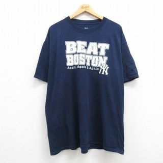 リー(Lee)のXL★古着 リー Lee 半袖 ビンテージ Tシャツ メンズ 00年代 00s MLB ニューヨークヤンキース ボストンレッドソックス 大きいサイズ コットン クルーネック 紺 ネイビー メジャーリーグ ベースボール 野球 24feb28 中古(Tシャツ/カットソー(半袖/袖なし))