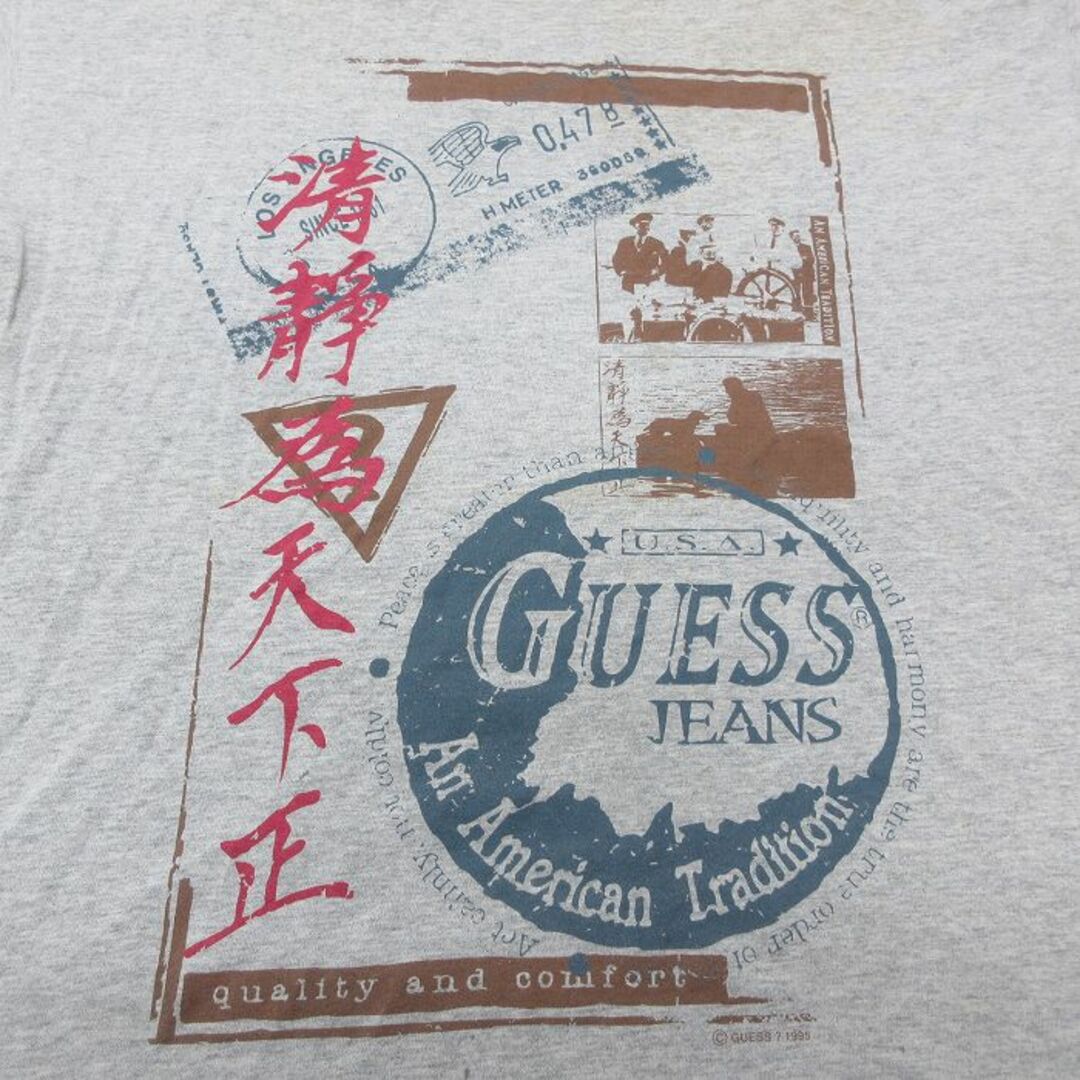 GUESS(ゲス)のXL★古着 ゲス GUESS 半袖 ビンテージ ブランド Tシャツ メンズ 90年代 90s 清静喬天下正 コットン クルーネック USA製 グレー 霜降り 【spe】 24feb28 中古 メンズのトップス(Tシャツ/カットソー(半袖/袖なし))の商品写真