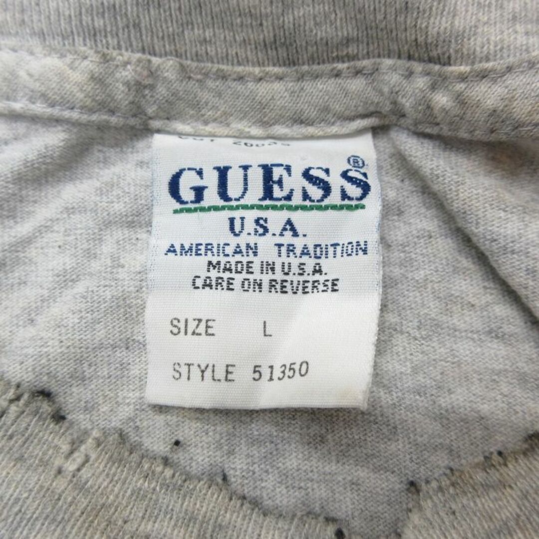 GUESS(ゲス)のXL★古着 ゲス GUESS 半袖 ビンテージ ブランド Tシャツ メンズ 90年代 90s 清静喬天下正 コットン クルーネック USA製 グレー 霜降り 【spe】 24feb28 中古 メンズのトップス(Tシャツ/カットソー(半袖/袖なし))の商品写真