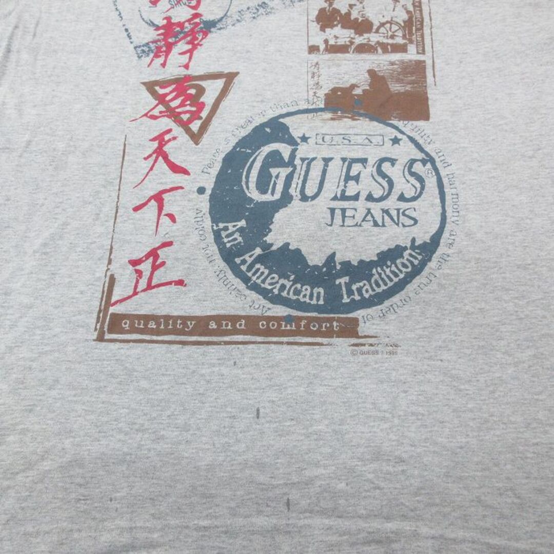 GUESS(ゲス)のXL★古着 ゲス GUESS 半袖 ビンテージ ブランド Tシャツ メンズ 90年代 90s 清静喬天下正 コットン クルーネック USA製 グレー 霜降り 【spe】 24feb28 中古 メンズのトップス(Tシャツ/カットソー(半袖/袖なし))の商品写真