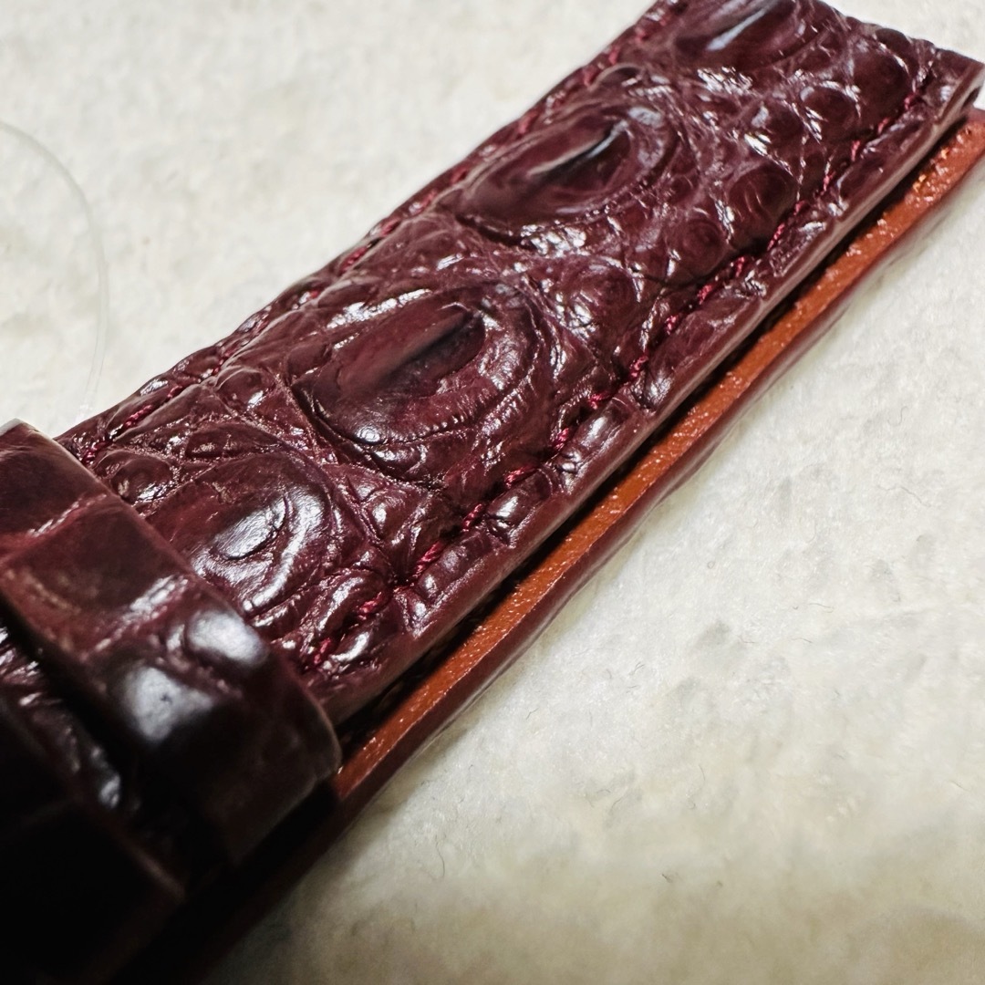 4329#20mm-18mmダークレッド★本物クロコダイル腕時計用ベルト メンズの時計(レザーベルト)の商品写真