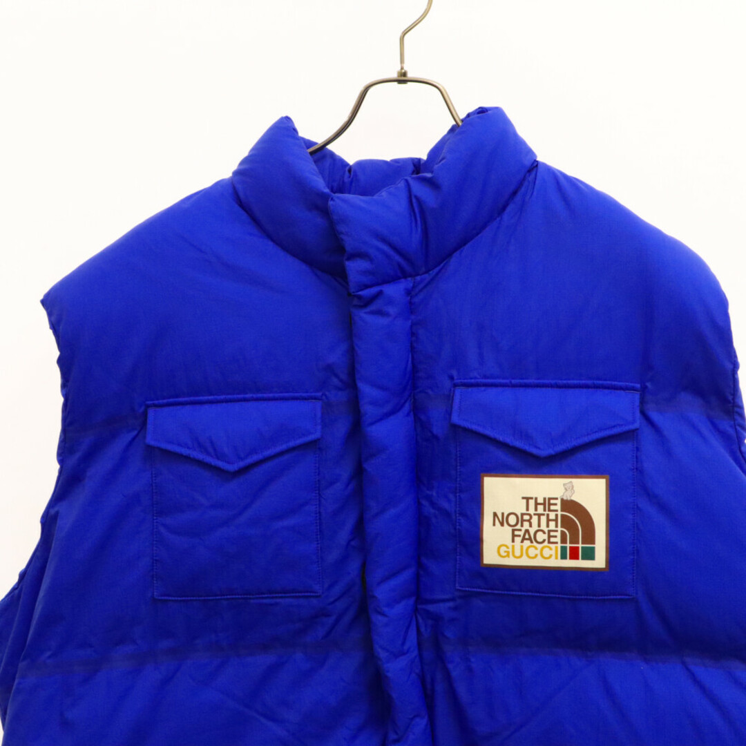 Gucci(グッチ)のGUCCI グッチ ×THE NORTH FACE ザノースフェイス ロゴプリント ダウン ベスト ブルー 663761 メンズのジャケット/アウター(ダウンベスト)の商品写真