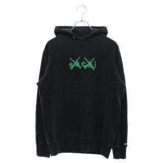 サカイ(sacai)のSacai サカイ 21AW×KAWS フロントロゴプリントスウェットプルオーバーパーカー ブラック グリーン 21-0286S(パーカー)