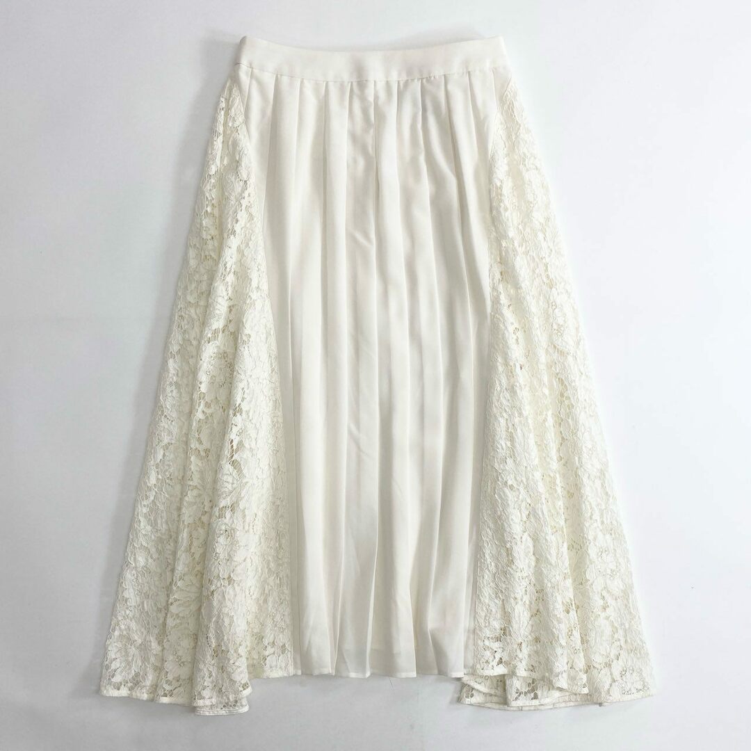 UNITED ARROWS(ユナイテッドアローズ)の2c24 《美品》 UNITED ARROWS ユナイテッドアローズ レース切替 プリーツロングスカート PLEATS LONG SKIRT 38 ホワイト 日本製 レディースのスカート(ロングスカート)の商品写真