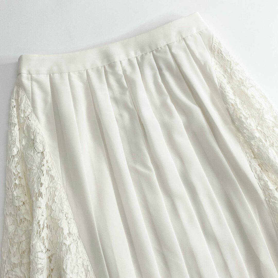 UNITED ARROWS(ユナイテッドアローズ)の2c24 《美品》 UNITED ARROWS ユナイテッドアローズ レース切替 プリーツロングスカート PLEATS LONG SKIRT 38 ホワイト 日本製 レディースのスカート(ロングスカート)の商品写真