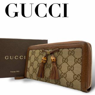 グッチ(Gucci)の美品　GUCCI グッチ　w1 長財布　バンブー　タッセル　GGキャンバス　茶(Tシャツ(半袖/袖なし))