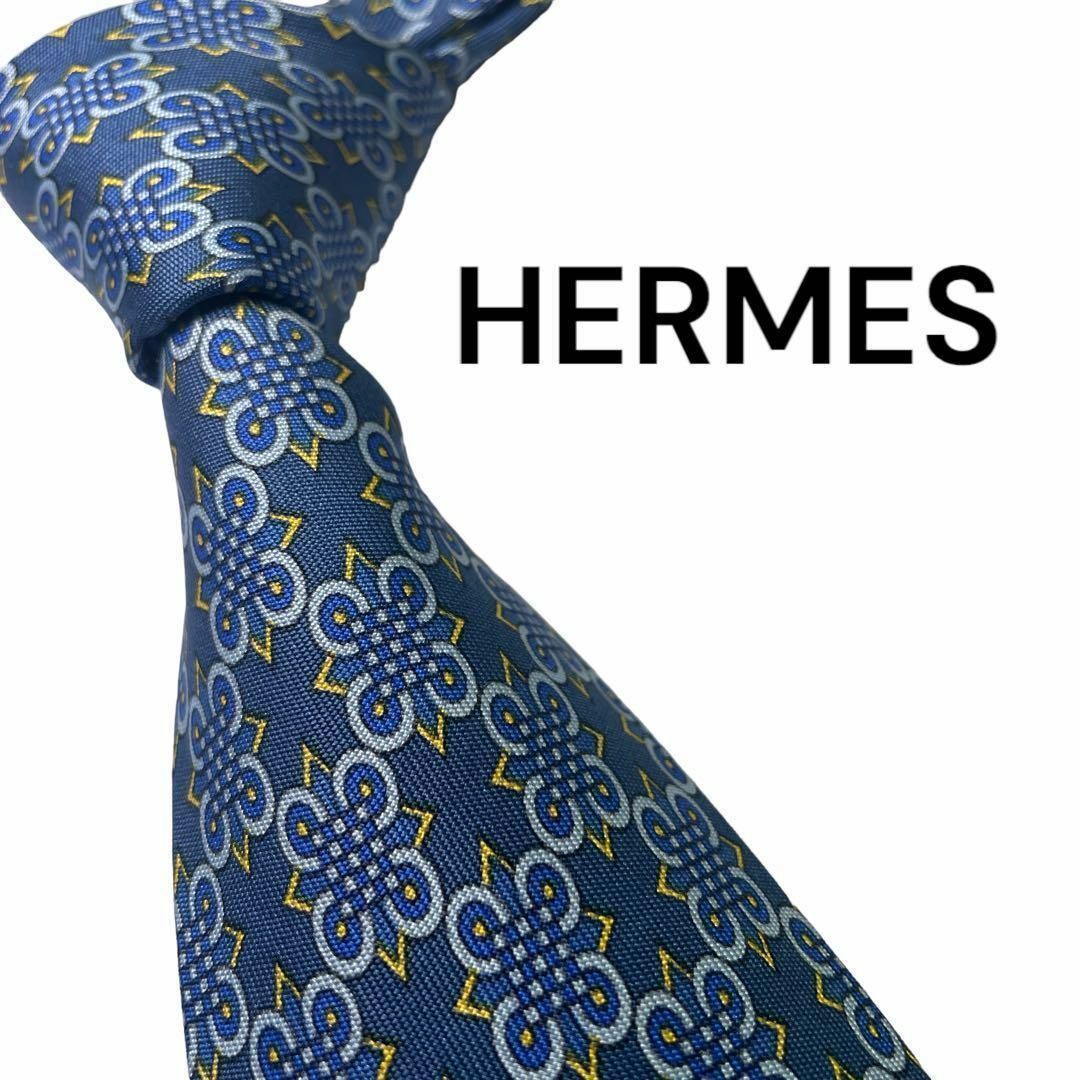 Hermes(エルメス)の637 美品　HERMES ネクタイ　総柄　高級感　ハイブランド　マリンブルー メンズのファッション小物(ネクタイ)の商品写真