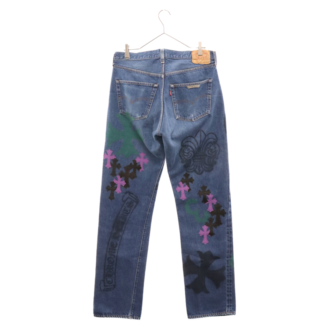 Chrome Hearts(クロムハーツ)のCHROME HEARTS クロムハーツ STENCIL DENIM ステンシル ペイントデザイン クロスパッチ付き デニムパンツ インディゴ 【海外レシート付き】 メンズのパンツ(デニム/ジーンズ)の商品写真