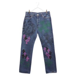 クロムハーツ(Chrome Hearts)のCHROME HEARTS クロムハーツ STENCIL DENIM ステンシル ペイントデザイン クロスパッチ付き デニムパンツ インディゴ 【海外レシート付き】(デニム/ジーンズ)