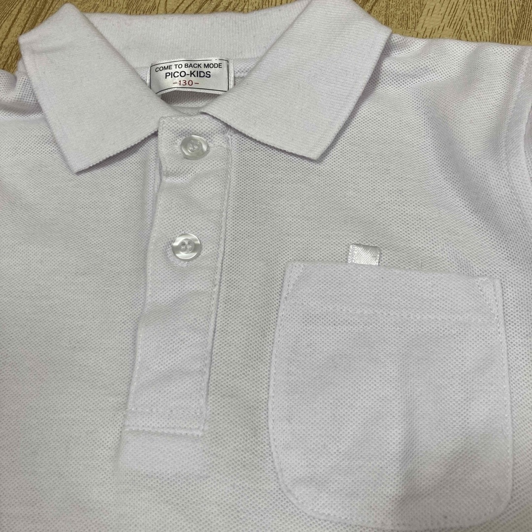 ポロシャツ　白　130  半袖 キッズ/ベビー/マタニティのキッズ服男の子用(90cm~)(Tシャツ/カットソー)の商品写真