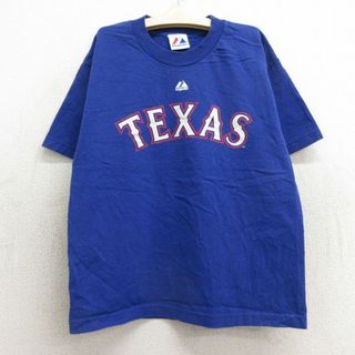 マジェスティック(Majestic)の古着 マジェスティック 半袖 Tシャツ キッズ ボーイズ 子供服 MLB テキサスレンジャーズ マイケルヤング 10 コットン クルーネック 青 ブルー メジャーリーグ ベースボール 野球 24mar02(シャツ/カットソー)