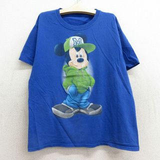 ディズニー(Disney)の古着 半袖 Tシャツ キッズ ボーイズ 子供服 ディズニー DISNEY ミッキー MICKEY MOUSE クルーネック 青 ブルー 24mar02(シャツ/カットソー)