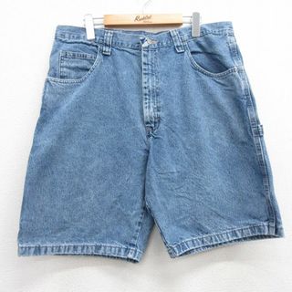 ラングラー(Wrangler)のW36★古着 ラングラー Wrangler ショート ペインター パンツ ショーツ メンズ コットン 紺 ネイビー デニム 24mar01 中古 ボトムス 短パン ショーパン(ワークパンツ/カーゴパンツ)