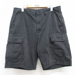 リーバイス(Levi's)のW35★古着 リーバイス Levis ショート カーゴ パンツ ショーツ メンズ リップストップ コットン 黒 ブラック 24mar01 中古 ボトムス 短パン ショーパン(ワークパンツ/カーゴパンツ)