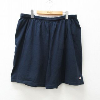 チャンピオン(Champion)のW41★古着 チャンピオン champion ショート イージー パンツ ショーツ メンズ ワンポイントロゴ 大きいサイズ コットン 紺 ネイビー 24mar04 中古 ボトムス 短パン ショーパン(ワークパンツ/カーゴパンツ)