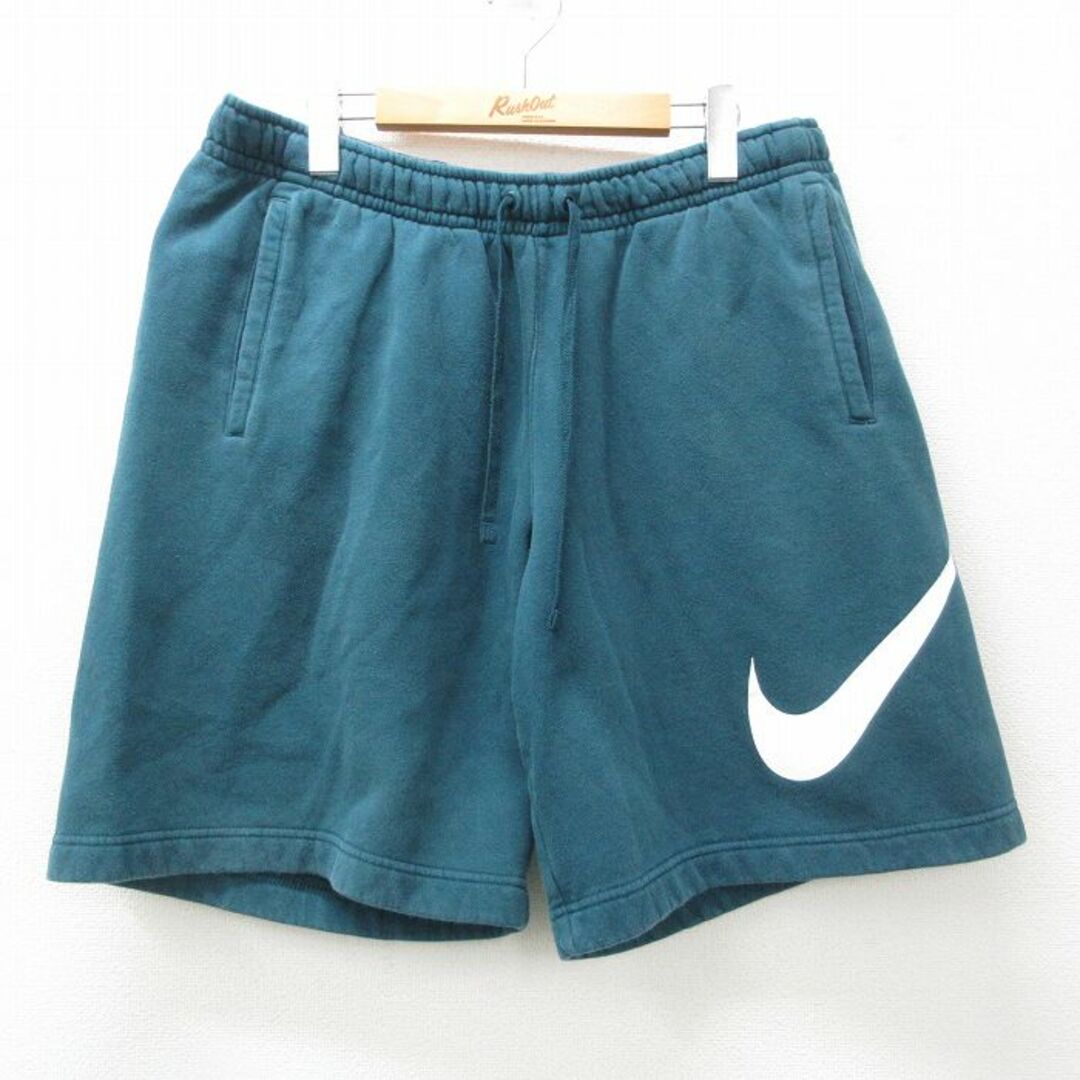 NIKE(ナイキ)のW37★古着 ナイキ NIKE ショート スウェット パンツ ショーツ メンズ ビッグロゴ 青緑 24mar04 中古 ボトムス 短パン ショーパン メンズのパンツ(ワークパンツ/カーゴパンツ)の商品写真