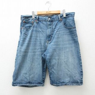 リーバイス(Levi's)のW37★古着 リーバイス Levis 569 ショート パンツ メンズ 00年代 00s ヒゲ コットン 紺 ネイビー デニム 24mar04 中古 ボトムス 短パン ショーパン ハーフ(ワークパンツ/カーゴパンツ)