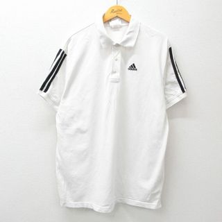 アディダス(adidas)のXL★古着 アディダス adidas 半袖 ブランド ポロ シャツ メンズ 90年代 90s ワンポイントロゴ 鹿の子 大きいサイズ コットン 白他 ホワイト 3本ライン 24mar02 中古 トップス(ポロシャツ)