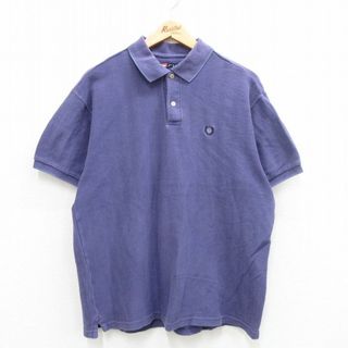 ラルフローレン(Ralph Lauren)のXL★古着 ラルフローレン Ralph Lauren チャップス 半袖 ブラント ポロ シャツ メンズ 90年代 90s ワンポイントロゴ ヘリンボーン 大きいサイズ コットン 紫 パープル 24mar02 中古 トップス(ポロシャツ)