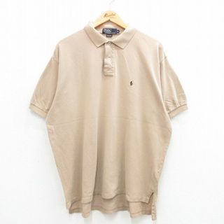 ラルフローレン(Ralph Lauren)のXL★古着 ラルフローレン Ralph Lauren 半袖 ブラント ポロ シャツ メンズ 90年代 90s 鹿の子 ワンポイントロゴ 大きいサイズ コットン ベージュ カーキ 24mar02 中古 トップス(ポロシャツ)